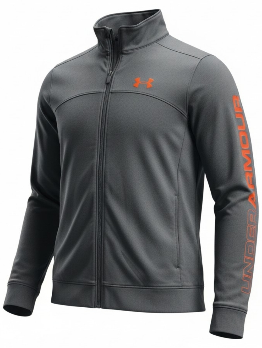 Under Armour Boys Youth Large YLG Gray Orange Full Zip Jacket Track Warmup